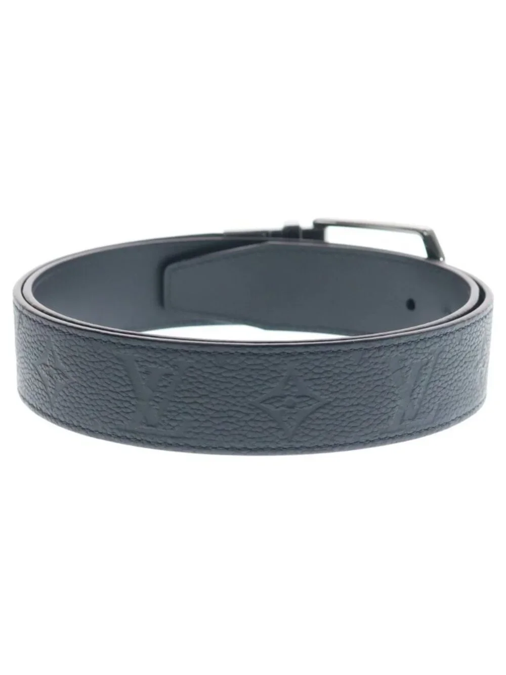 Louis Vuitton Monogram Pattern Belt Slender 35 Reversible Leather Black